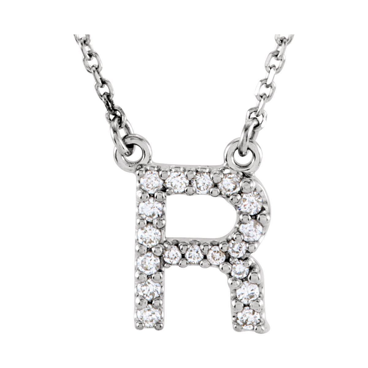 Diamond Initial Necklace — Initial R, 14k White Gold