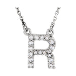 Diamond Initial Necklace — Initial R, 14k White Gold