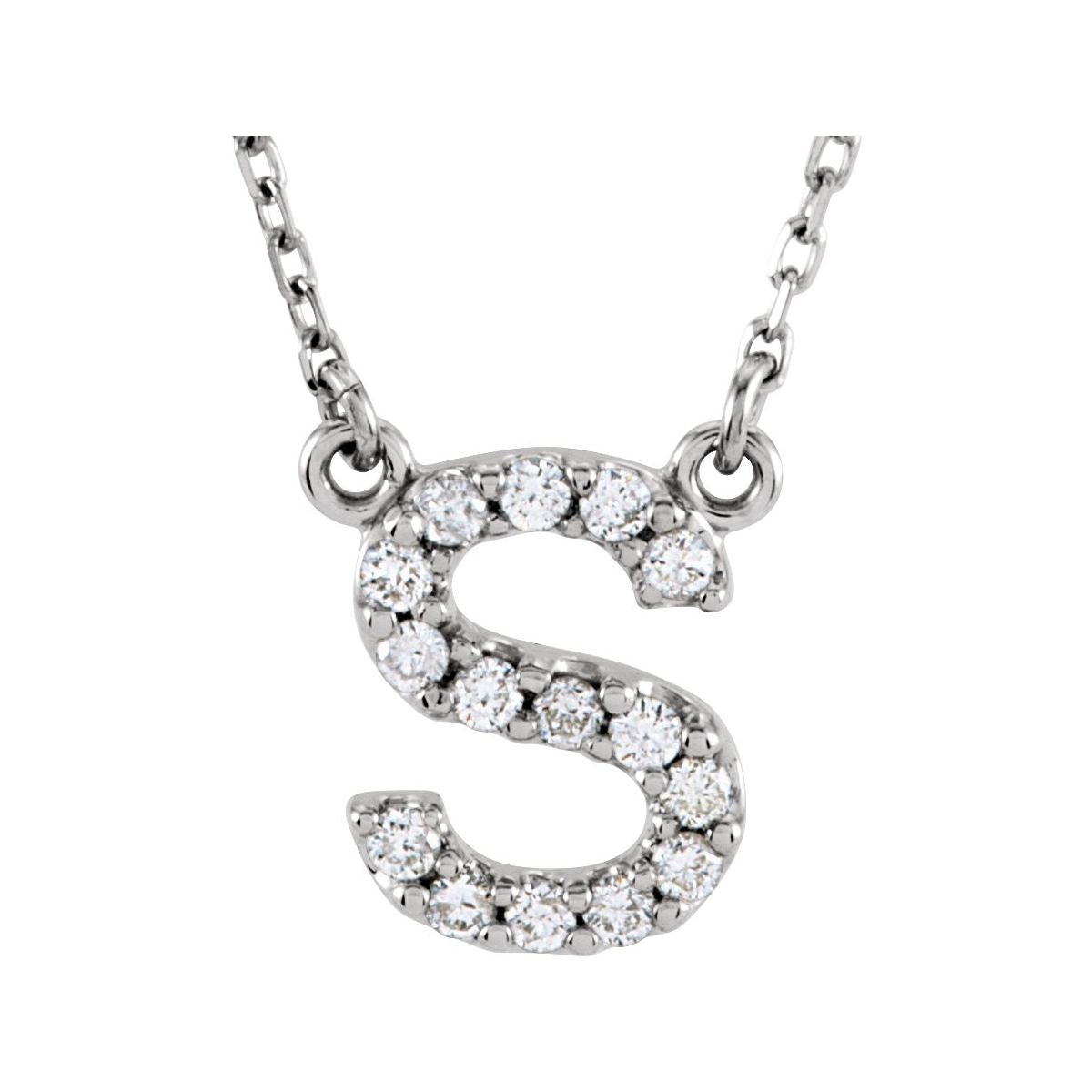 Diamond Initial Necklace — Initial S, 14k White Gold
