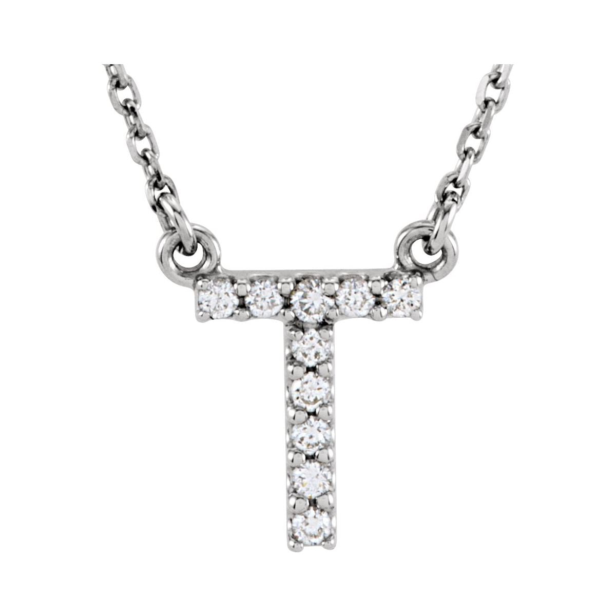Diamond Initial Necklace — Initial T, 14k White Gold