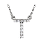 Diamond Initial Necklace — Initial T, 14k White Gold