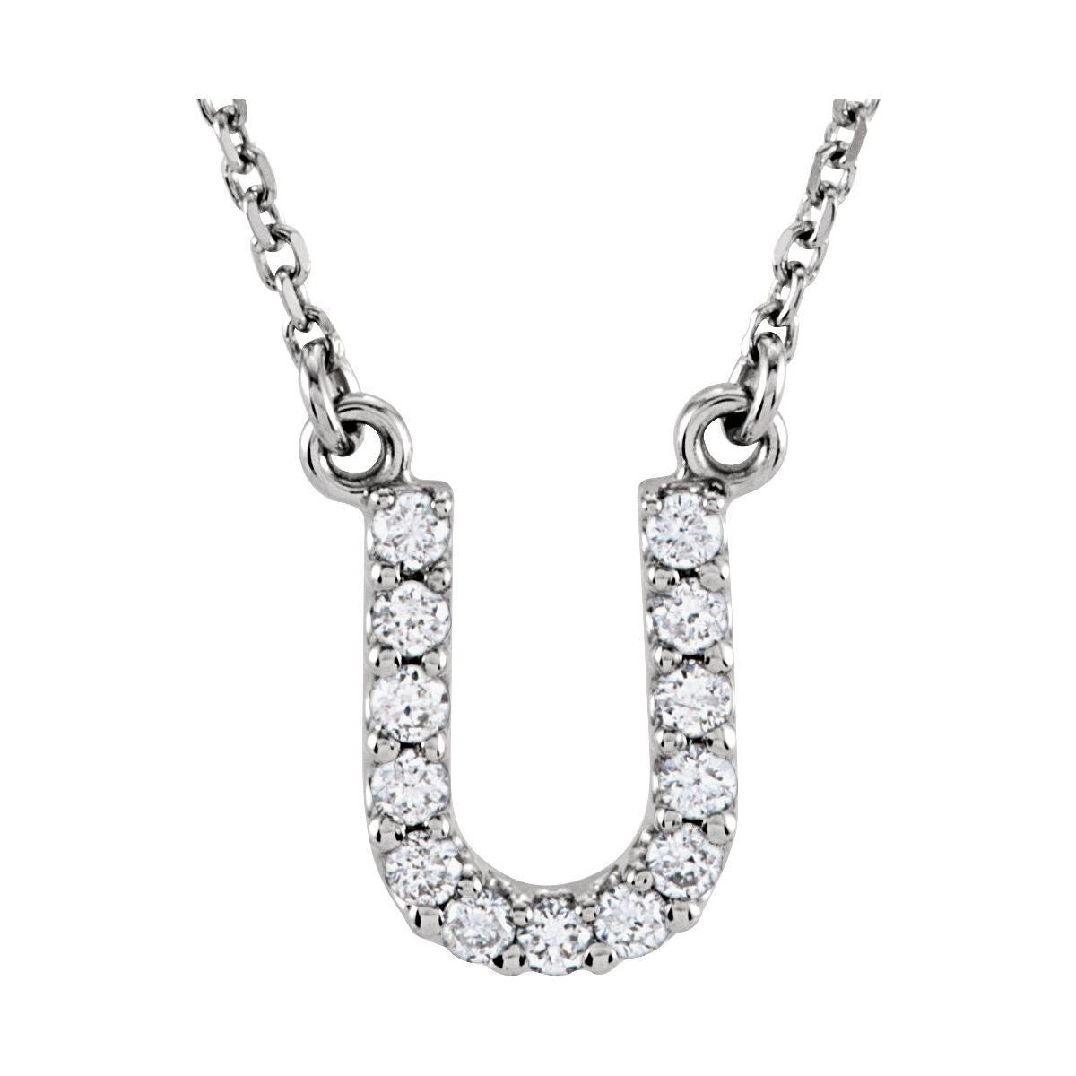 Diamond Initial Necklace — Initial U, 14k White Gold