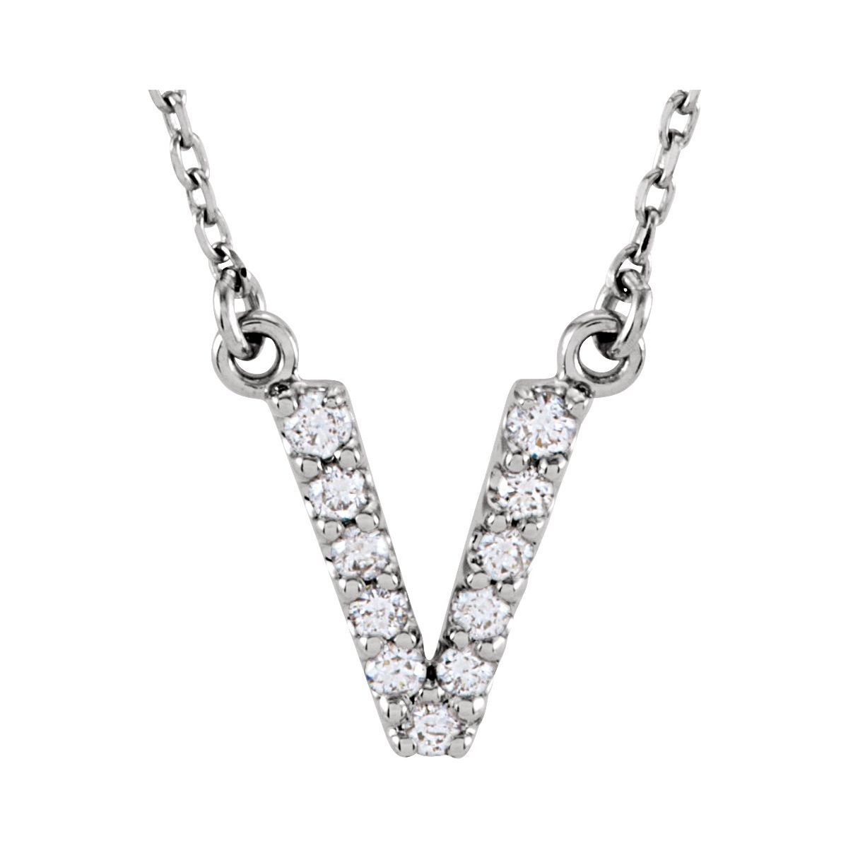 Diamond Initial Necklace — Initial V, 14k White Gold