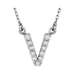 Diamond Initial Necklace — Initial V, 14k White Gold