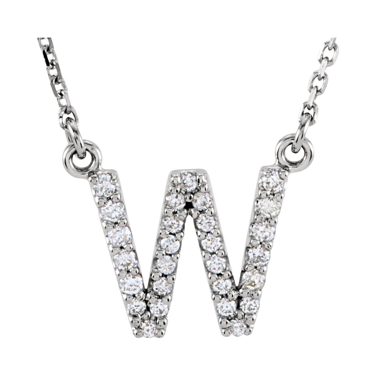 Diamond Initial Necklace — Initial W, 14k White Gold