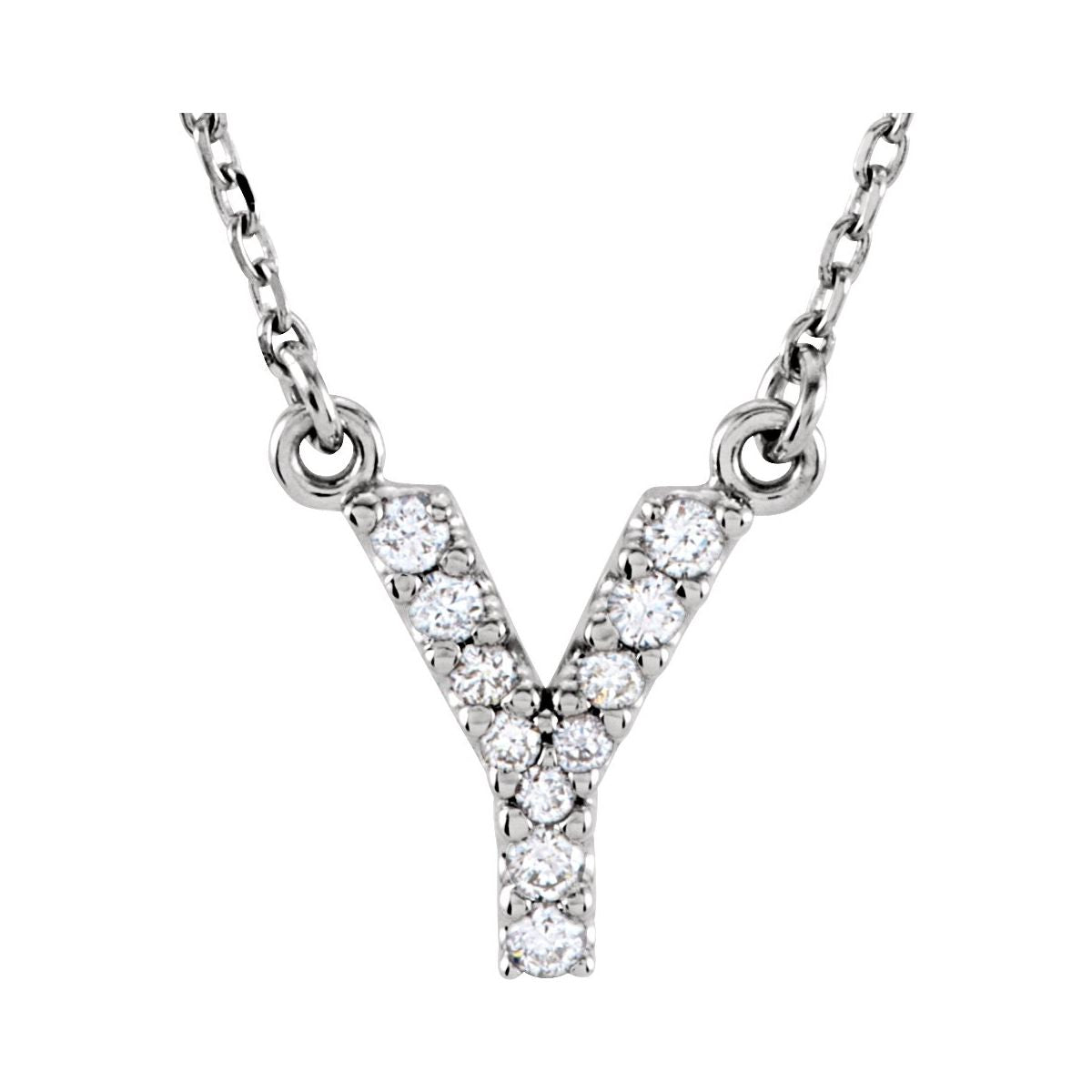 Diamond Initial Necklace — Initial Y, 14k White Gold