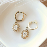 Vintage Inspired Halo Oval Diamond Dangle Earrings