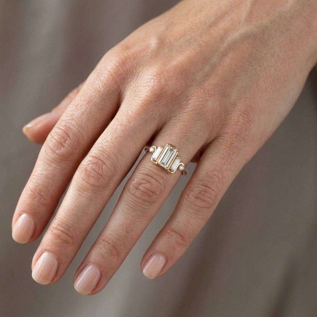 14k Yellow Gold Baguette Lab-Grown Diamond Ring — on the hand