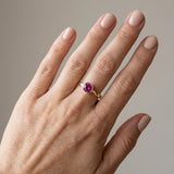 14k Yellow Gold Round Pink Sapphire Ring — on the hand