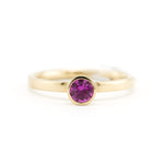 14k Yellow Gold Round Pink Sapphire Ring — view 2