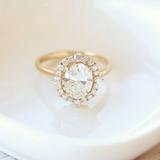 Vintage Inspired Halo Oval Diamond Ring