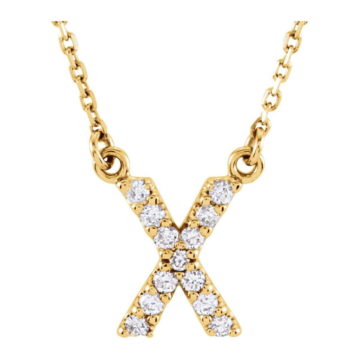 Diamond Initial Necklace — Initial X, 14k Yellow Gold