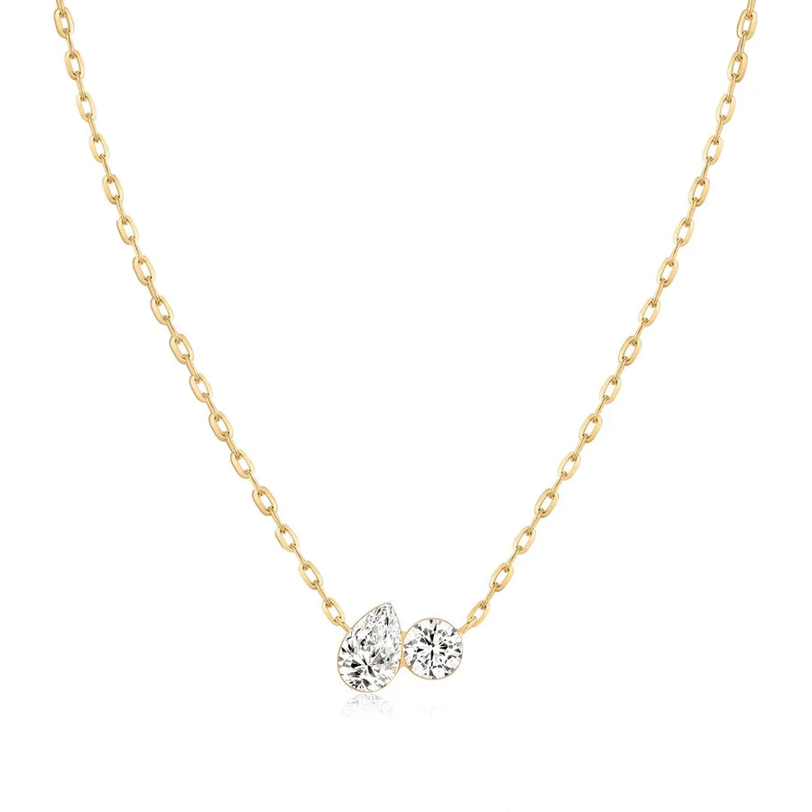 Invisible-Set Pear & Round Diamond Necklace