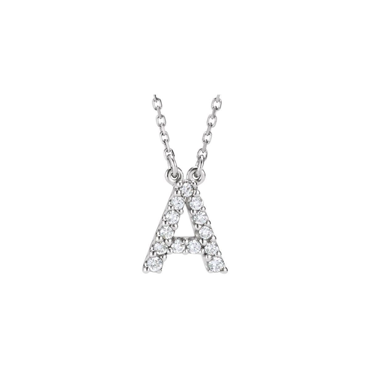 Diamond Initial Necklace — Initial A, 14k White Gold