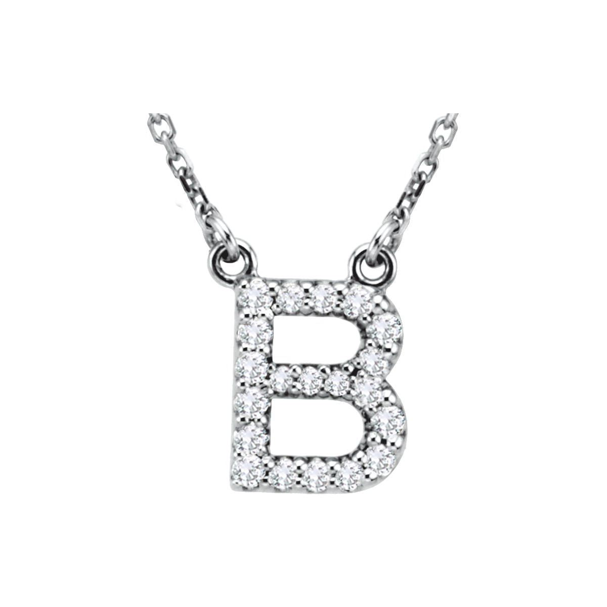 Diamond Initial Necklace — Initial B, 14k White Gold