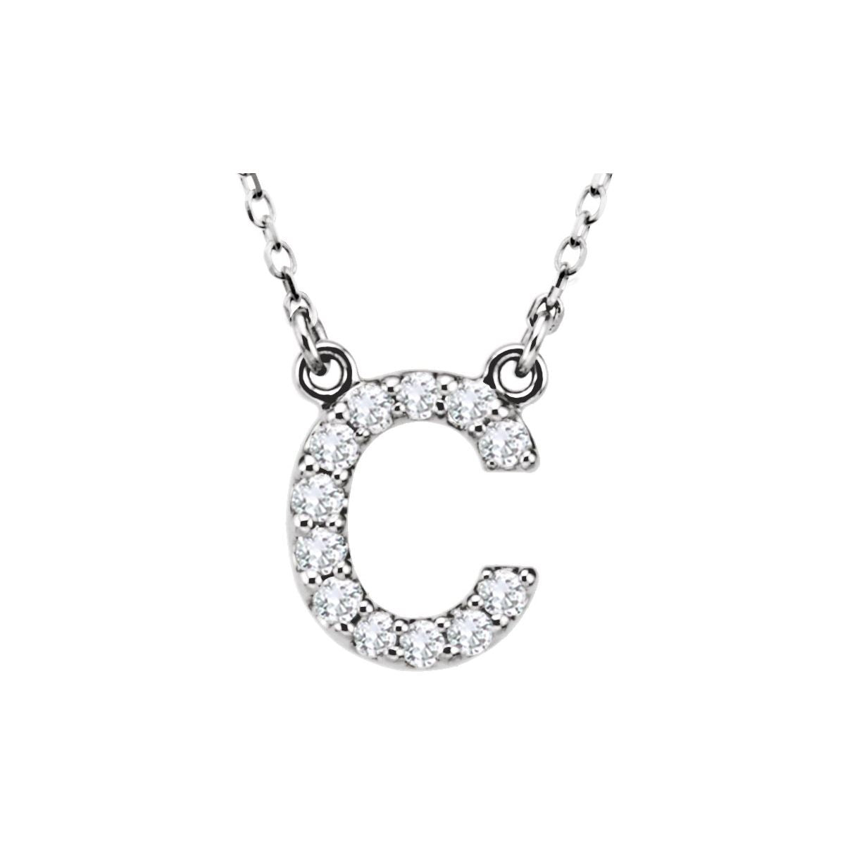 Diamond Initial Necklace — Initial C, 14k White Gold