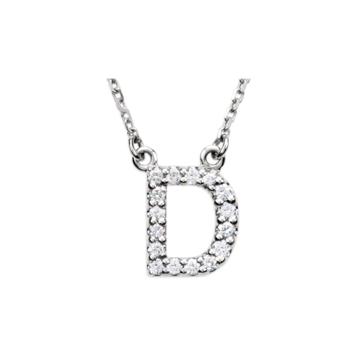 Diamond Initial Necklace — Initial D, 14k White Gold