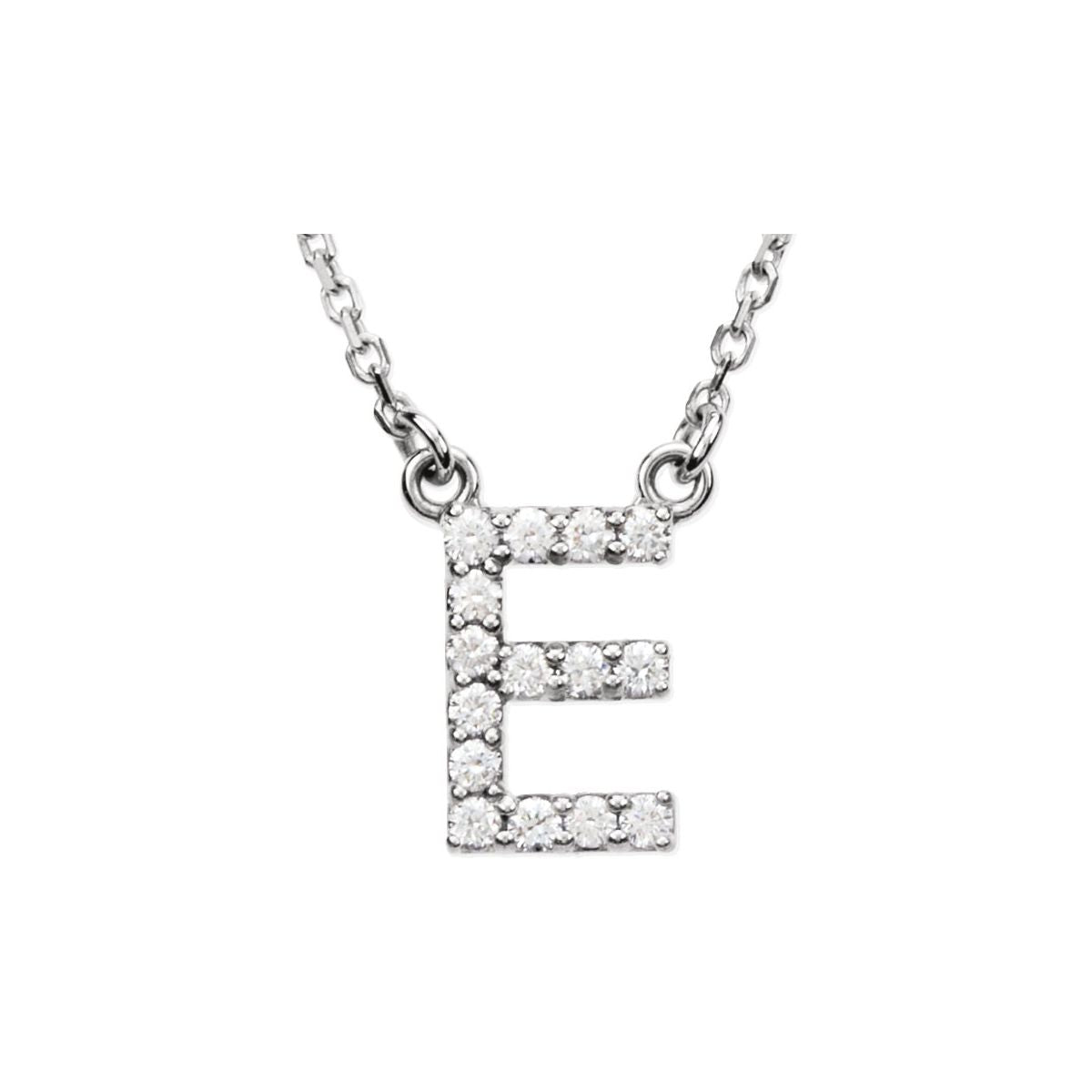 Diamond Initial Necklace — Initial E, 14k White Gold