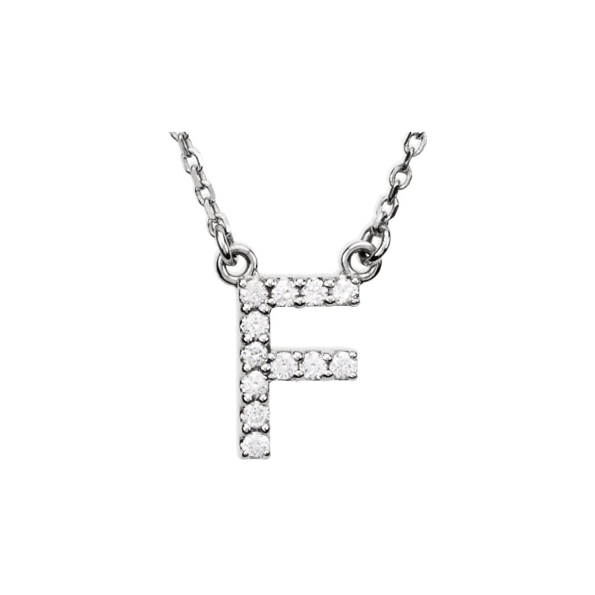 Diamond Initial Necklace — Initial F, 14k White Gold
