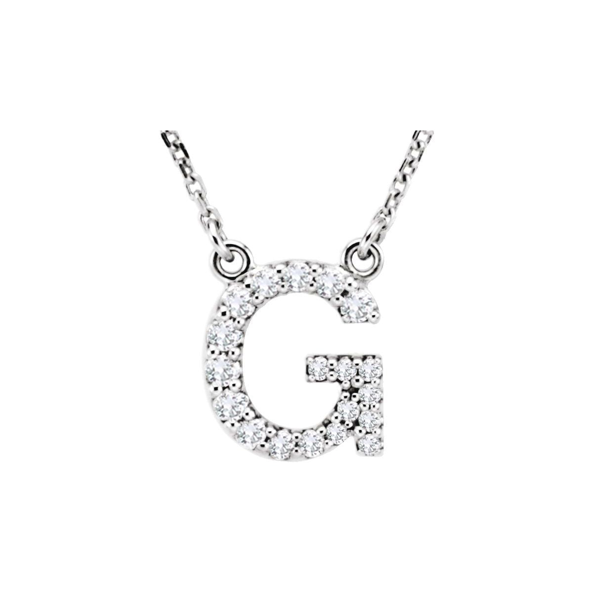 Diamond Initial Necklace — Initial G, 14k White Gold