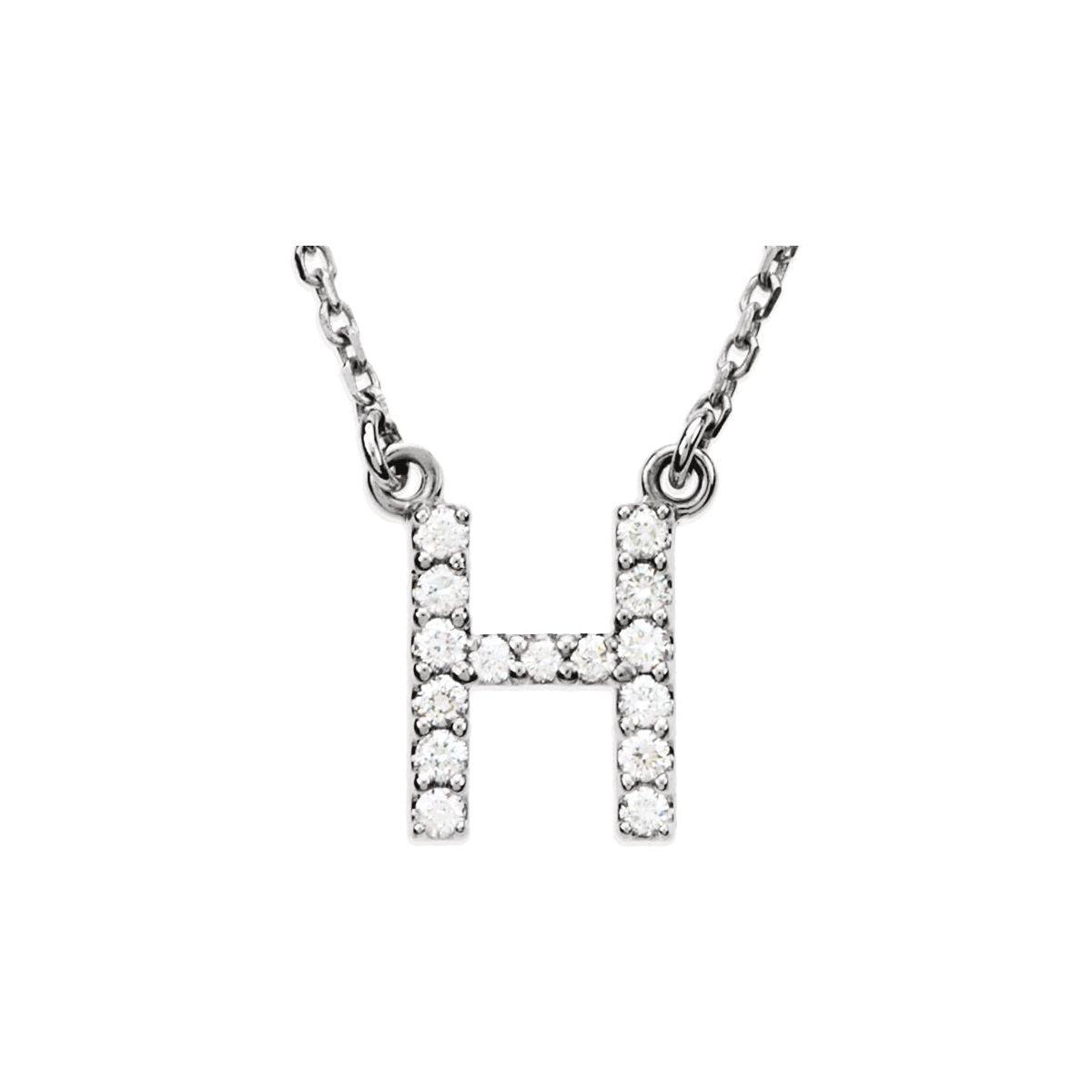 Diamond Initial Necklace — Initial H, 14k White Gold
