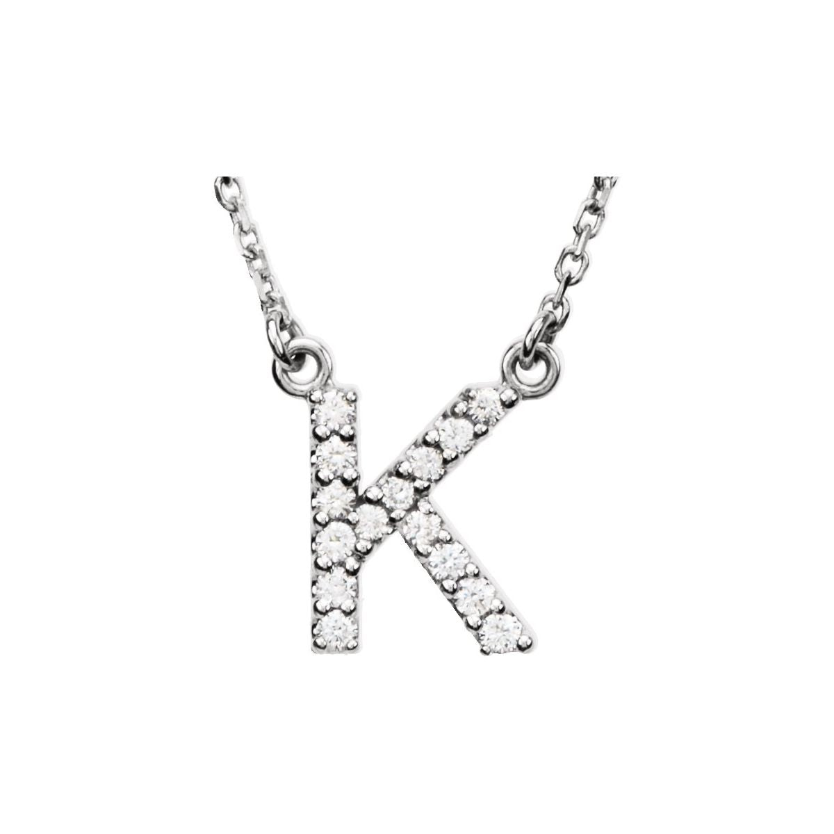 Diamond Initial Necklace — Initial K, 14k White Gold