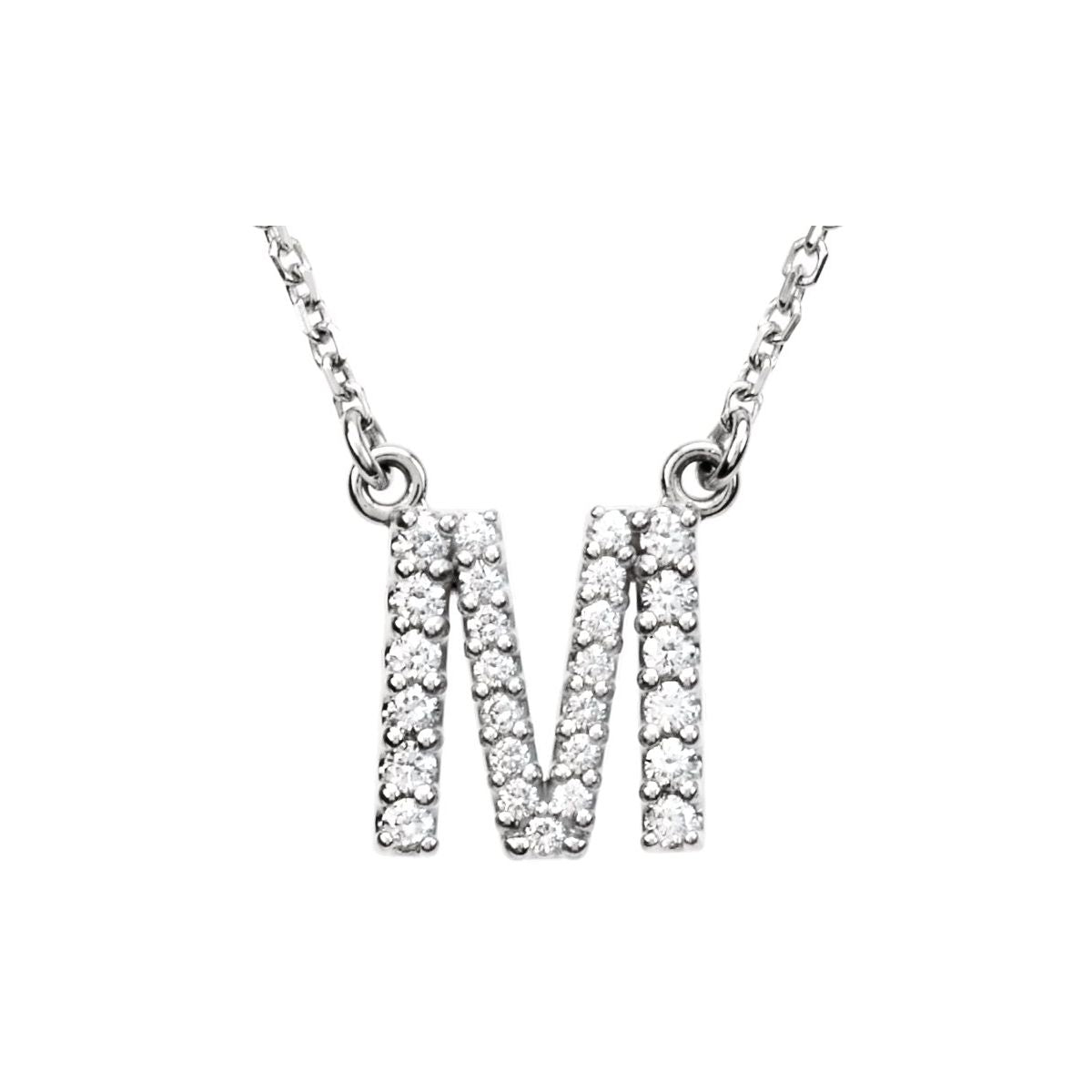 Diamond Initial Necklace — Initial M, 14k White Gold