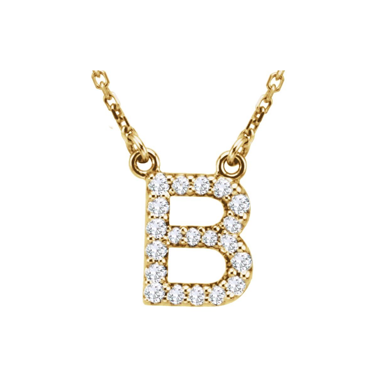 Diamond Initial Necklace — Initial B, 14k Yellow Gold
