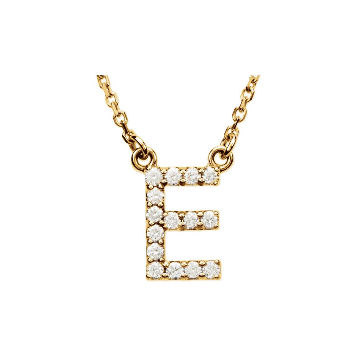 Diamond Initial Necklace — Initial E, 14k Yellow Gold