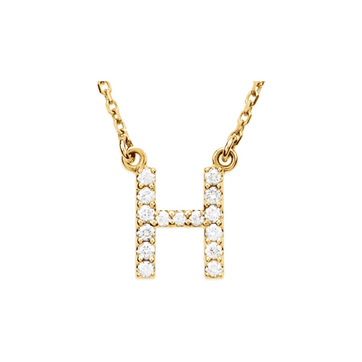 Diamond Initial Necklace — Initial H, 14k Yellow Gold