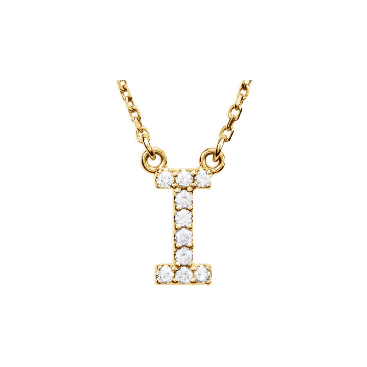 Diamond Initial Necklace — Initial I, 14k Yellow Gold