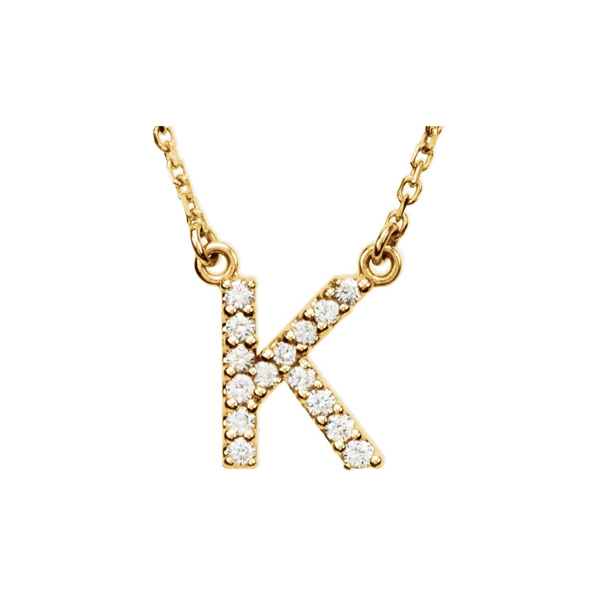 Diamond Initial Necklace — Initial K, 14k Yellow Gold