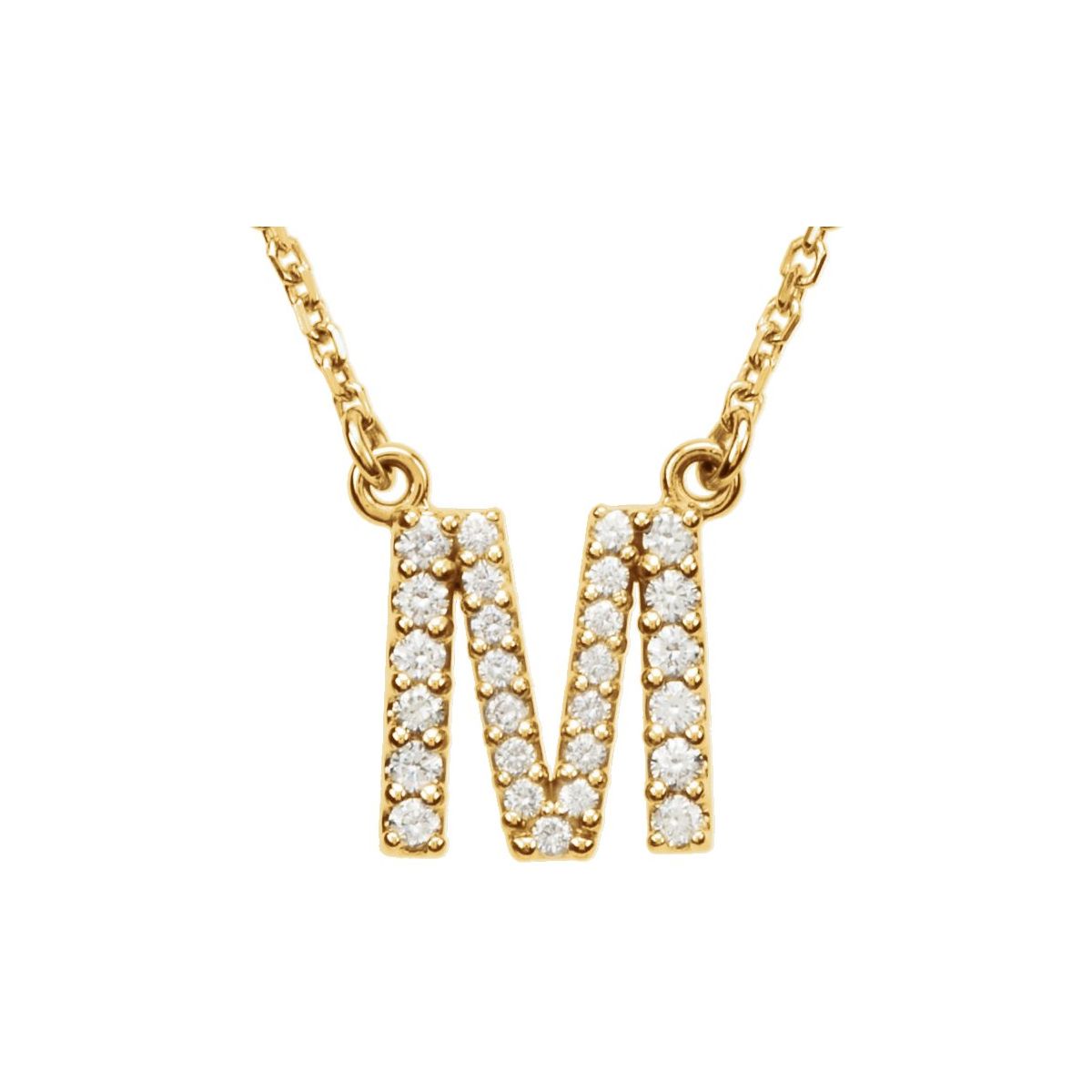 Diamond Initial Necklace — Initial M, 14k Yellow Gold