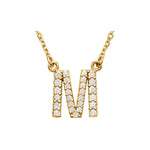 Diamond Initial Necklace — Initial M, 14k Yellow Gold