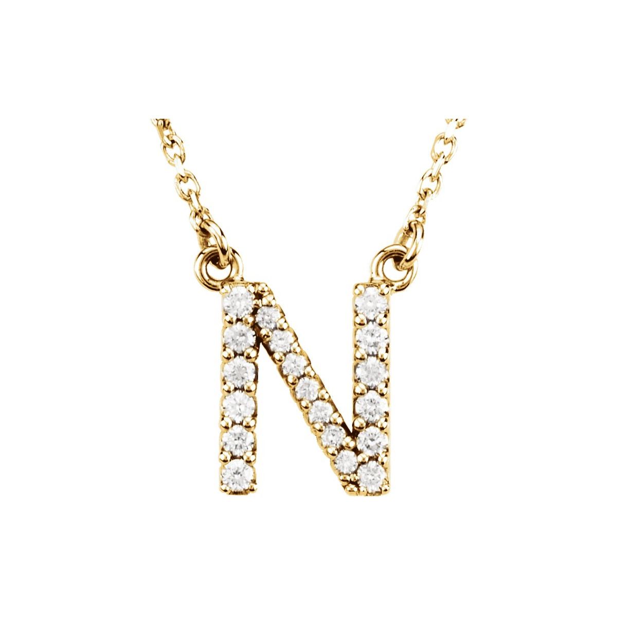 Diamond Initial Necklace — Initial N, 14k Yellow Gold