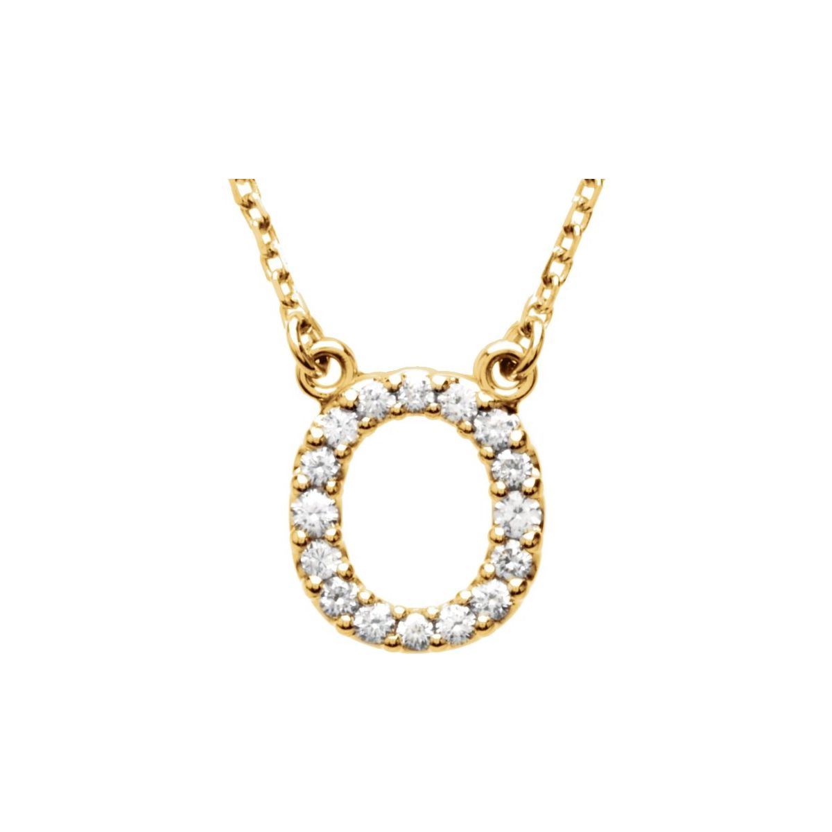 Diamond Initial Necklace — Initial O, 14k Yellow Gold