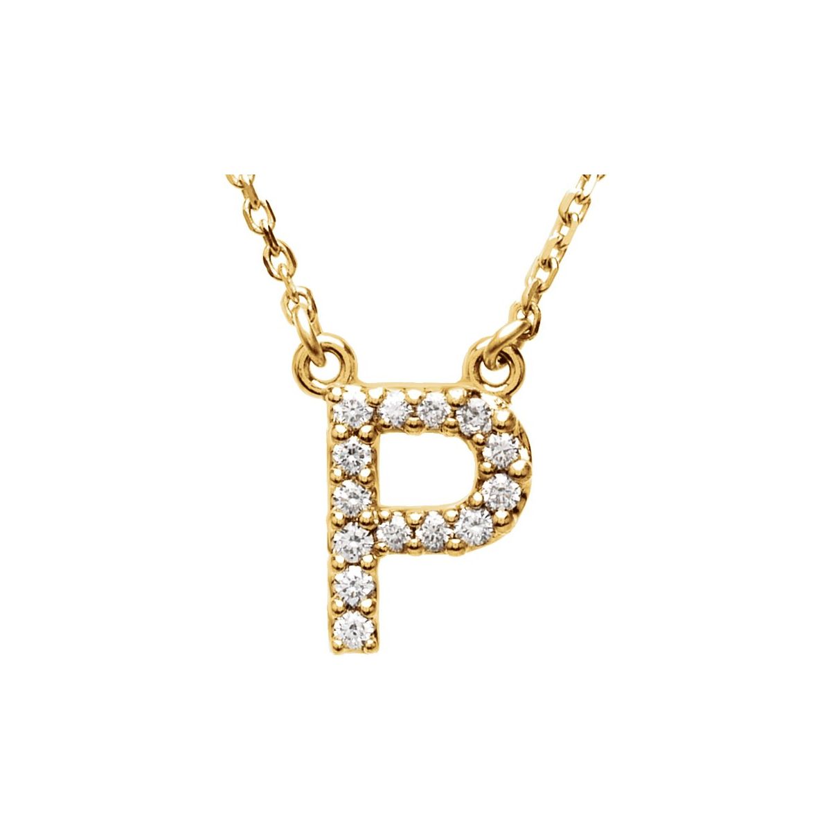 Diamond Initial Necklace — Initial P, 14k Yellow Gold