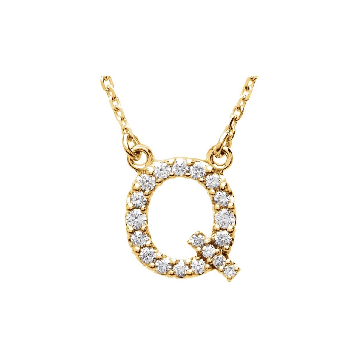 Diamond Initial Necklace — Initial Q, 14k Yellow Gold