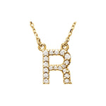 Diamond Initial Necklace — Initial R, 14k Yellow Gold