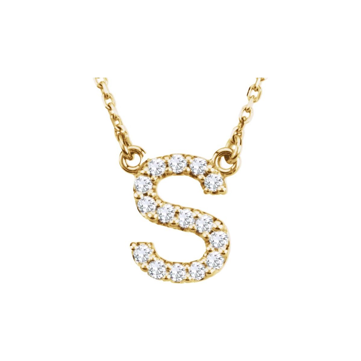 Diamond Initial Necklace — Initial S, 14k Yellow Gold