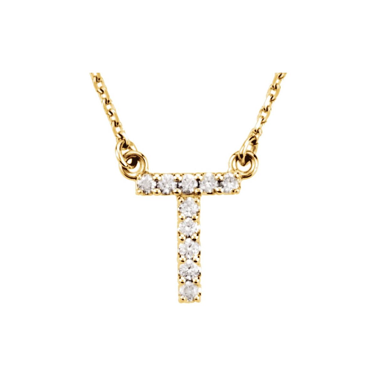 Diamond Initial Necklace — Initial T, 14k Yellow Gold