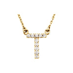 Diamond Initial Necklace — Initial T, 14k Yellow Gold