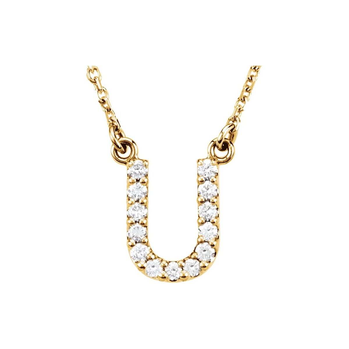 Diamond Initial Necklace — Initial U, 14k Yellow Gold