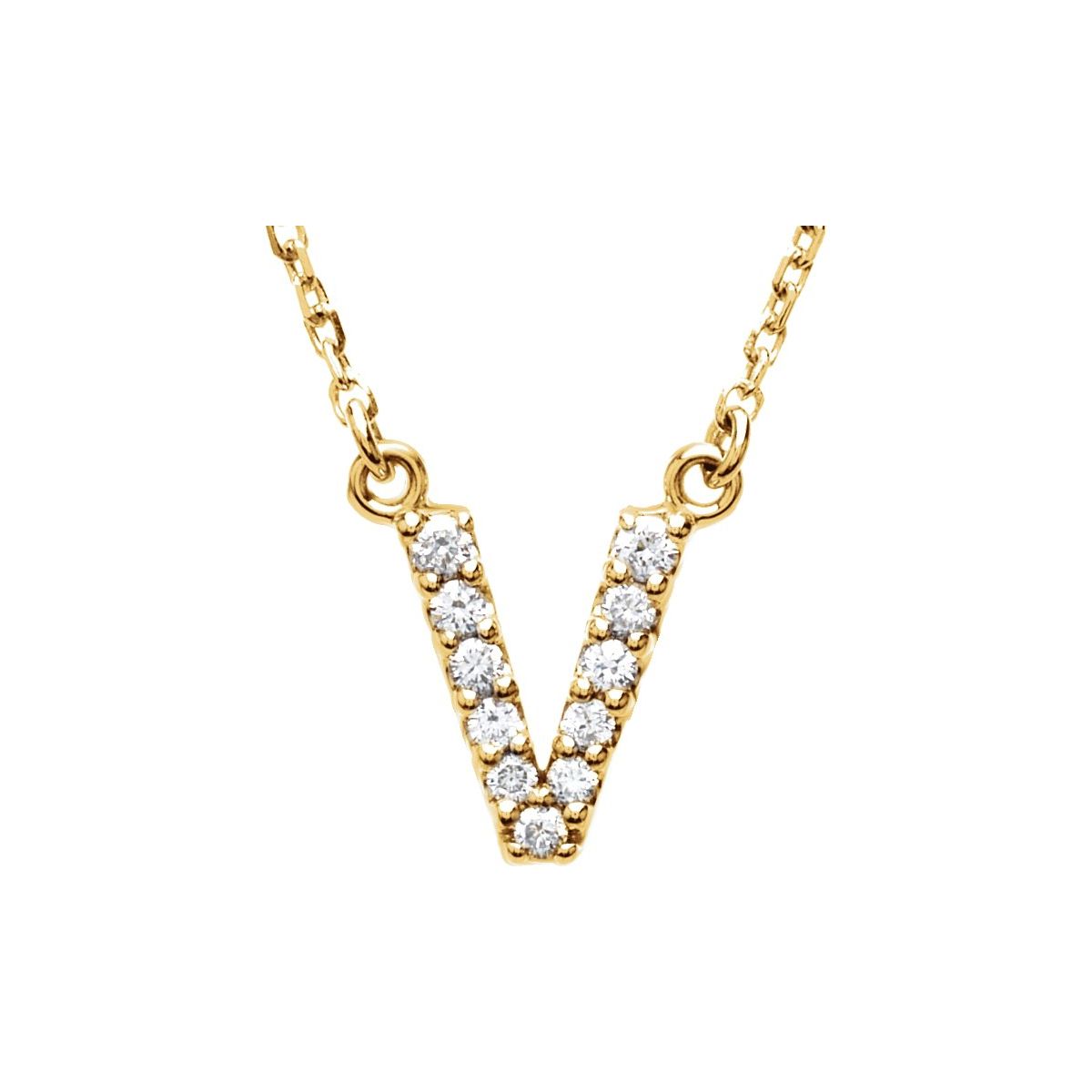 Diamond Initial Necklace — Initial V, 14k Yellow Gold