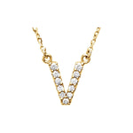 Diamond Initial Necklace — Initial V, 14k Yellow Gold