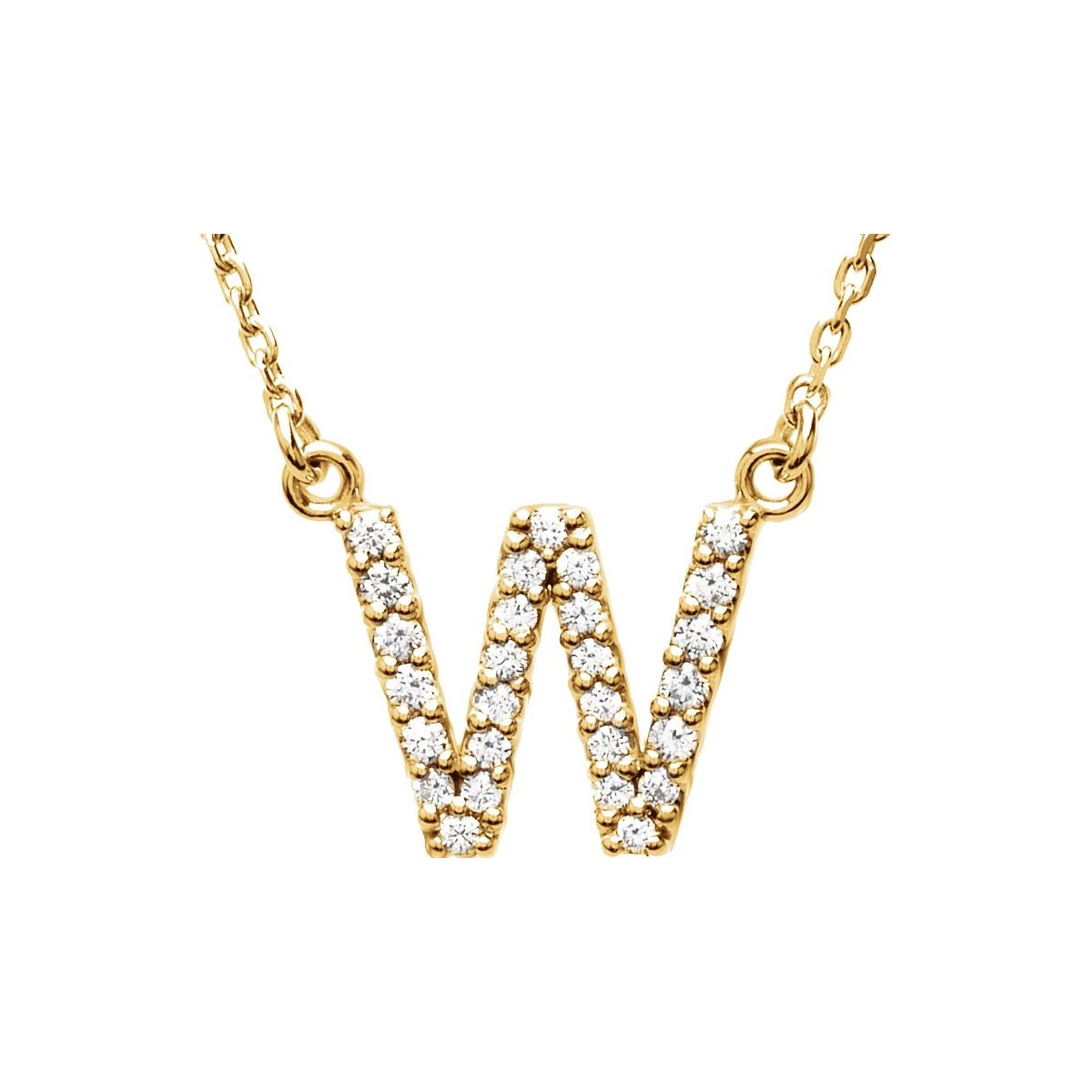Diamond Initial Necklace — Initial W, 14k Yellow Gold