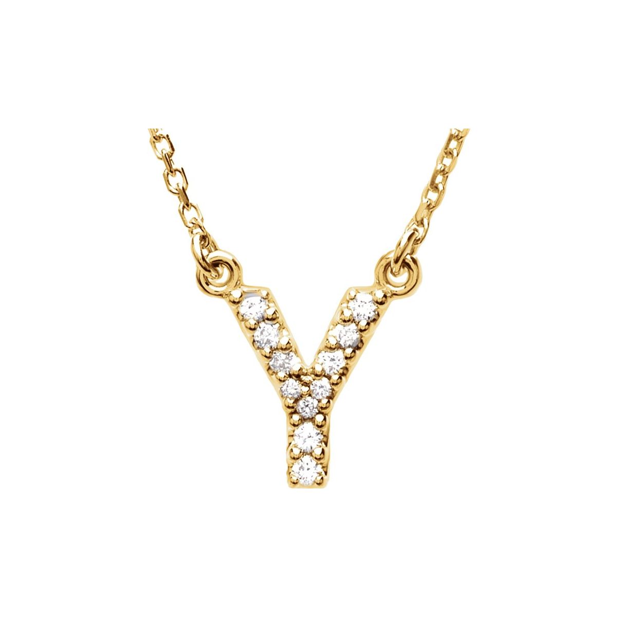 Diamond Initial Necklace — Initial Y, 14k Yellow Gold