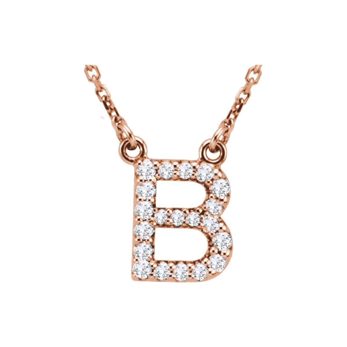 Diamond Initial Necklace — Initial B, 14k Rose Gold