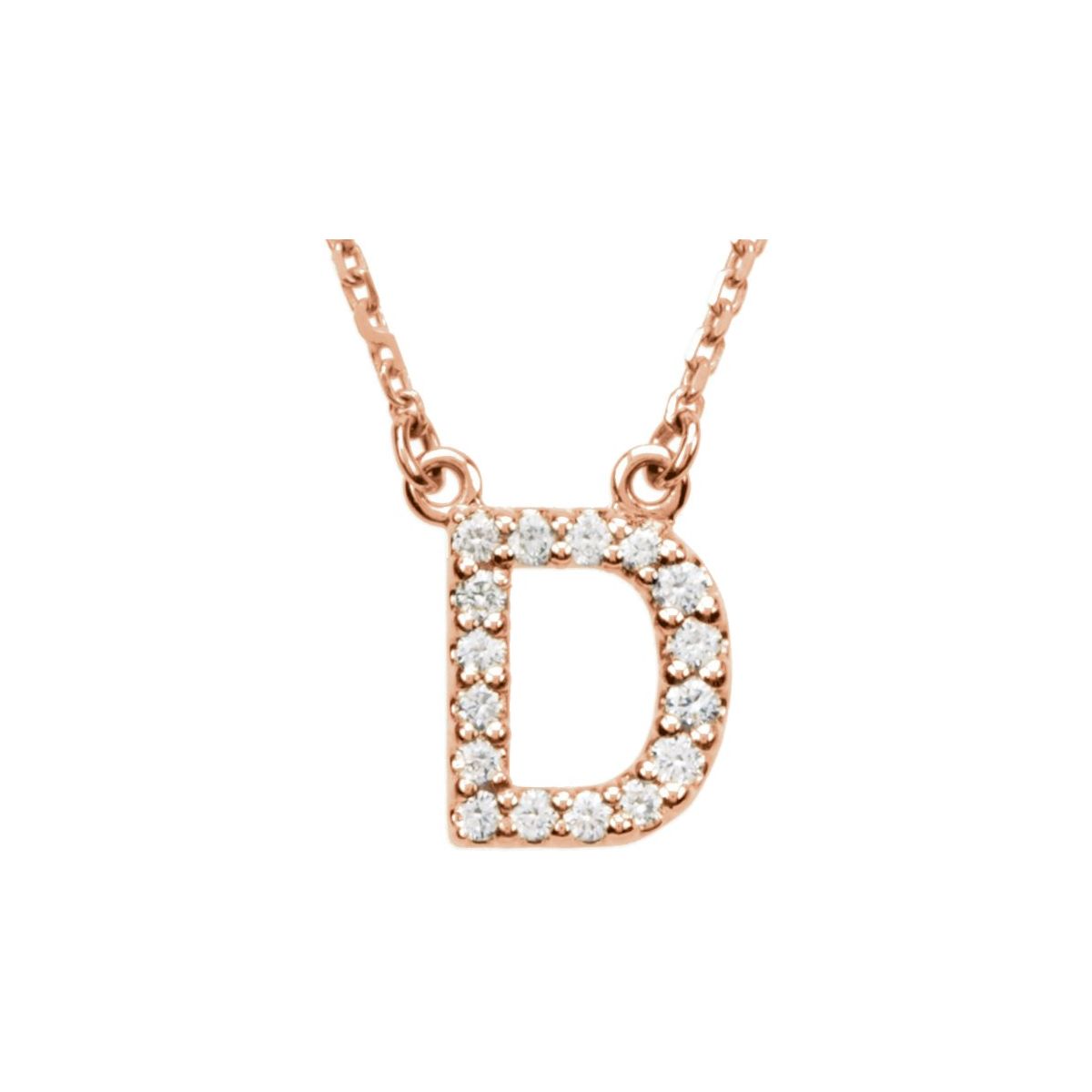 Diamond Initial Necklace — Initial D, 14k Rose Gold