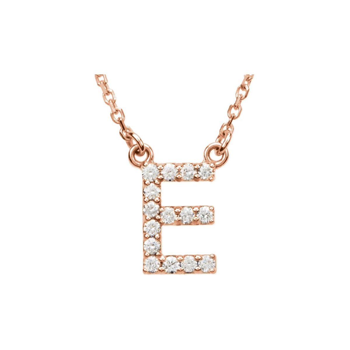 Diamond Initial Necklace — Initial E, 14k Rose Gold